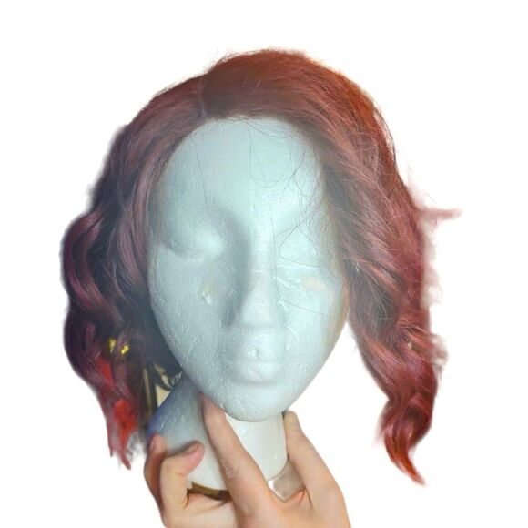 Lace Front Burgundy Asymmetrical Synthetic Bob Wig Size OS - Picture 1 of 7